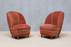 Guglielmo Ulrich Pair of Guglielmo Ulrich Chairs in Dedar Chenille and Walnut Italy 1940s - 4529697