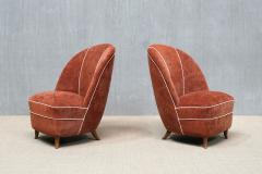 Guglielmo Ulrich Pair of Guglielmo Ulrich Chairs in Dedar Chenille and Walnut Italy 1940s - 4529699