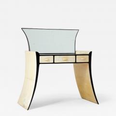 Guglielmo Ulrich Unique console table with mirror black lacquered wood and goat skin covering  - 2775306