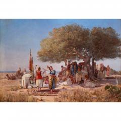 Guglielmo Zocchi Large antique oil painting of a traditional Middle Eastern sword dance by Zocchi - 4387752