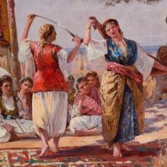 Guglielmo Zocchi Large antique oil painting of a traditional Middle Eastern sword dance by Zocchi - 4387756