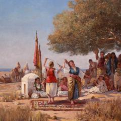 Guglielmo Zocchi Large antique oil painting of a traditional Middle Eastern sword dance by Zocchi - 4387757