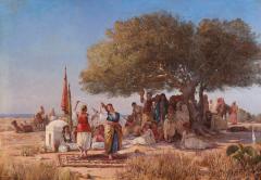 Guglielmo Zocchi Large antique oil painting of a traditional Middle Eastern sword dance by Zocchi - 4392521