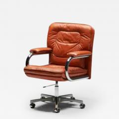 Guido Faleschini Cognac Leather Office Chair by Guido Faleschini for Mariani Italy 1970s - 3493254