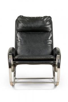 Guido Faleschini Guido Faleschini Italian Mid Century Chrome and Black Leather Rocking Chair - 4274864