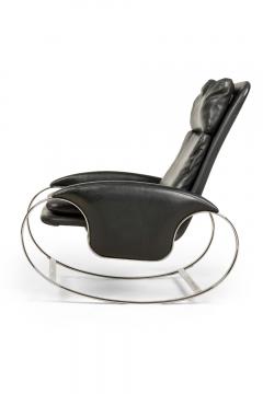 Guido Faleschini Guido Faleschini Italian Mid Century Chrome and Black Leather Rocking Chair - 4274865
