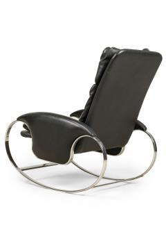 Guido Faleschini Guido Faleschini Italian Mid Century Chrome and Black Leather Rocking Chair - 4274866