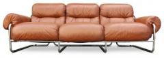 Guido Faleschini Guido Faleschini for i4Mariani Tucroma Cognac Leather 3 Seat Sofa Italy 1970s - 3181307