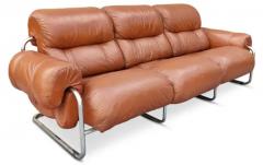 Guido Faleschini Guido Faleschini for i4Mariani Tucroma Cognac Leather 3 Seat Sofa Italy 1970s - 3181314