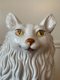Guido Gambone Large White Glazed Ceramic Seated Cat or Fox Sculpture Italy Mid Century 1960s - 2547879