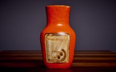 Guido Gambone Signed Guido Gambone Ceramic Vase in Orange Italy 1950s - 3235714