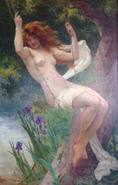 Guillaume Seignac Guillaume Seignac The Swing Oil On Canvas Painting Signed - 4527129