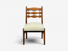 Guillerme Chambron Dining Chair Oak Green Fabric France 1950s - 4753379