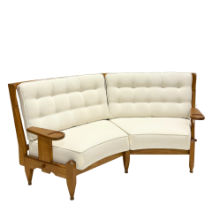 Guillerme et Chambron 1950s Guillerme and Chambron solid oakwood curved settee - 4306417