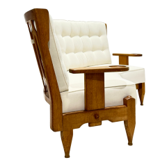 Guillerme et Chambron 1950s Guillerme and Chambron solid oakwood curved settee - 4306418