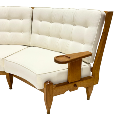 Guillerme et Chambron 1950s Guillerme and Chambron solid oakwood curved settee - 4306420