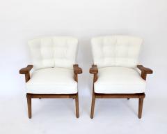 Guillerme et Chambron GUILLERME CHAMBRON FRENCH NATURAL OAK AND WHITE TEXTURED LINEN SIDE CHAIRS - 3230098