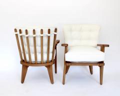 Guillerme et Chambron GUILLERME CHAMBRON FRENCH NATURAL OAK AND WHITE TEXTURED LINEN SIDE CHAIRS - 3230099