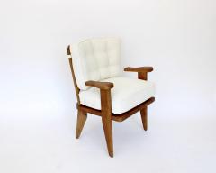 Guillerme et Chambron GUILLERME CHAMBRON FRENCH NATURAL OAK AND WHITE TEXTURED LINEN SIDE CHAIRS - 3230106