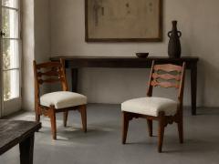 Guillerme et Chambron Guillerme Chambron Dining Chairs Oak Green Fabric France 1950s - 4751785