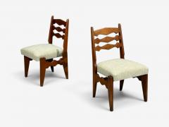 Guillerme et Chambron Guillerme Chambron Dining Chairs Oak Green Fabric France 1950s - 4751786
