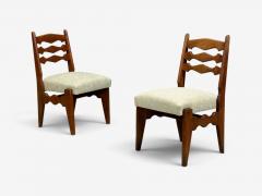 Guillerme et Chambron Guillerme Chambron Dining Chairs Oak Green Fabric France 1950s - 4751787