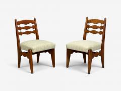 Guillerme et Chambron Guillerme Chambron Dining Chairs Oak Green Fabric France 1950s - 4751788
