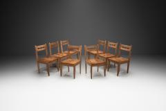 Guillerme et Chambron Guillerme et Chambron Oak Chairs with Wooden Slatted Seats France 1960s - 3385856