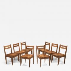 Guillerme et Chambron Guillerme et Chambron Oak Chairs with Wooden Slatted Seats France 1960s - 3388324