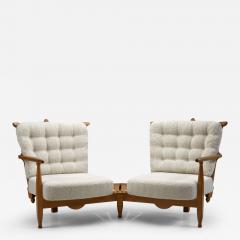 Guillerme et Chambron Guillerme et Chambron Oak Settee with Connecting Table France 1950s - 2898789