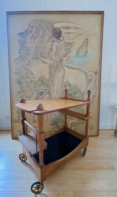 Guillerme et Chambron Guillerme et Chambron riviera style rarest charming oak rolling cart - 2587311