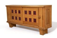 Guillerme et Chambron Large Mid Century Modern Oak and Ceramic Sideboard by Guillerme and Chambron - 4382959