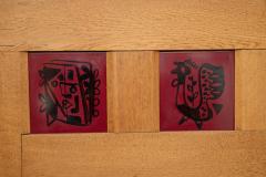 Guillerme et Chambron Large Mid Century Modern Oak and Ceramic Sideboard by Guillerme and Chambron - 4382971