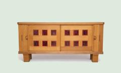 Guillerme et Chambron Large Mid Century Modern Oak and Ceramic Sideboard by Guillerme and Chambron - 4419241