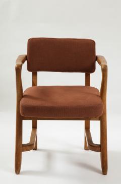 Guillerme et Chambron Mid Century Oak and Linen Bridge Chair by Guillerme et Chambron - 2057697