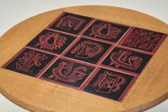 Guillerme et Chambron Oak Coffee Table with Black and Red Ceramic Tiles France 1950s - 3705835