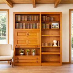 Guillerme et Chambron Oak Secretary Desk Bookcase France circa 1960 - 4545811