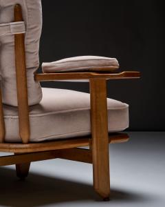 Guillerme et Chambron Oak Settee with Tufted Cushions in New Mohair Upholstery France c 1950 - 4493753