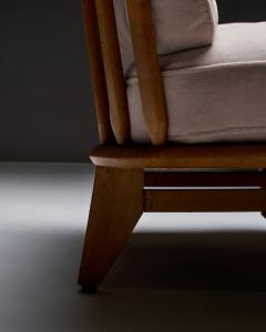 Guillerme et Chambron Oak Settee with Tufted Cushions in New Mohair Upholstery France c 1950 - 4493756