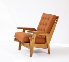 Guillerme et Chambron Oak and Upholstery Armchair by Guillerme et Chambron France c 1960 - 3360444