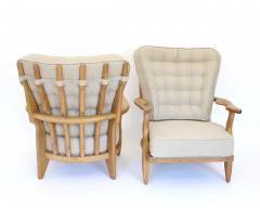Guillerme et Chambron Pair of French Guillerme et Chambron blonde Oak petite Repos Lounge Chairs - 4264903