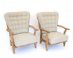 Guillerme et Chambron Pair of French Guillerme et Chambron blonde Oak petite Repos Lounge Chairs - 4264904
