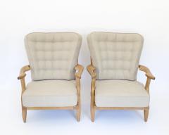 Guillerme et Chambron Pair of French Guillerme et Chambron blonde Oak petite Repos Lounge Chairs - 4264906