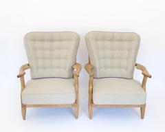 Guillerme et Chambron Pair of French Guillerme et Chambron blonde Oak petite Repos Lounge Chairs - 4264916