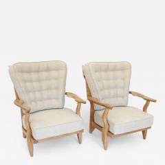 Guillerme et Chambron Pair of French Guillerme et Chambron blonde Oak petite Repos Lounge Chairs - 4267300