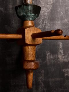 Guillerme et Chambron Pair of Guillerme et Chambron Wood and Ceramic Wall Sconces with Modern Shades - 4693255