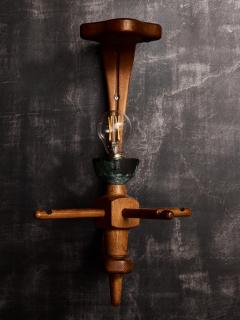 Guillerme et Chambron Pair of Guillerme et Chambron Wood and Ceramic Wall Sconces with Modern Shades - 4693263