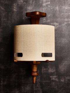 Guillerme et Chambron Pair of Guillerme et Chambron Wood and Ceramic Wall Sconces with Modern Shades - 4693279