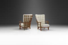 Guillerme et Chambron Pair of Oaken Grand Repos Lounge Chairs by Guillerme et Chambron France 1950s - 2712396