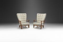 Guillerme et Chambron Pair of Oaken Grand Repos Lounge Chairs by Guillerme et Chambron France 1950s - 2719110